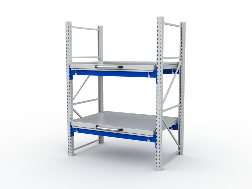 Стеллаж с выкатными платформами S-HEAVY 1000/1300 (2 яруса хранения)